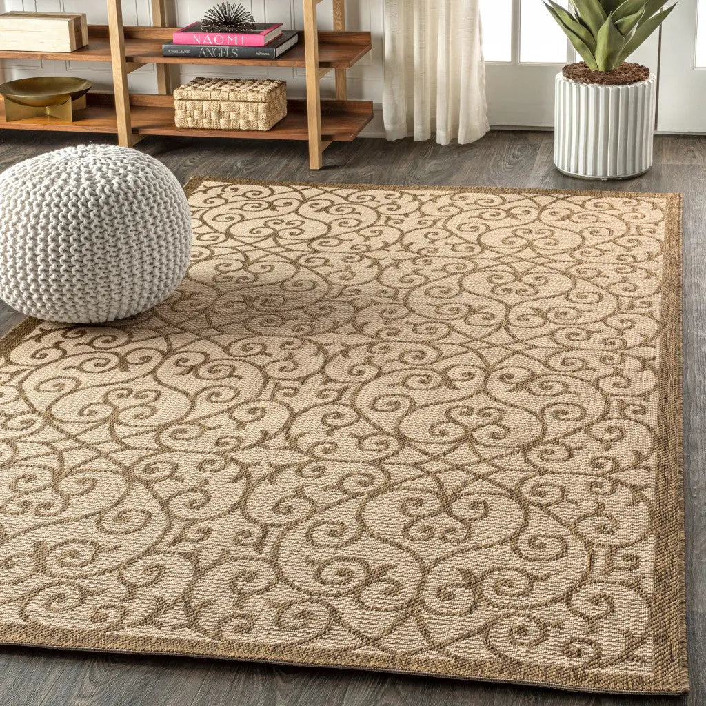 4' X 6' Beige And Brown Geometric Indoor Outdoor Area Rug Homeroots Outdoor