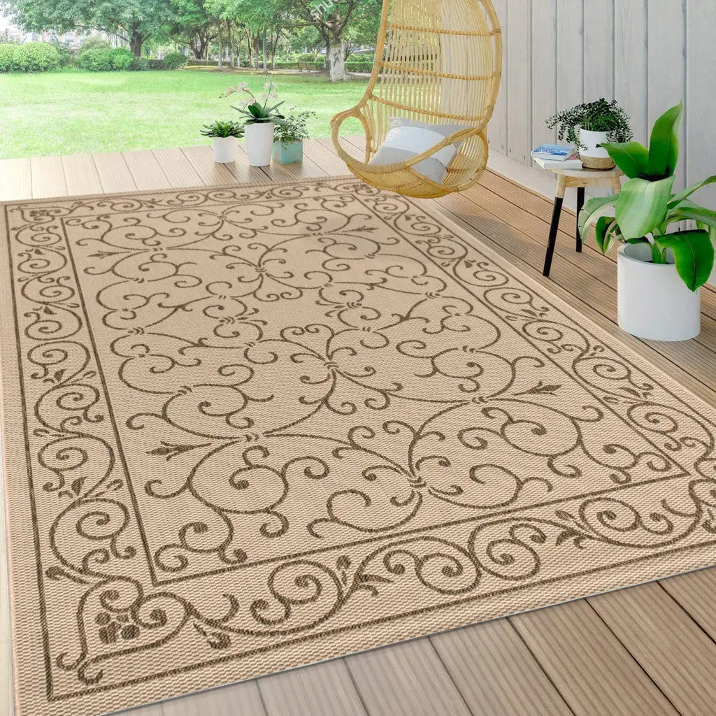 4' X 6' Beige And Brown Medallion Indoor Outdoor Area Rug Homeroots Outdoor