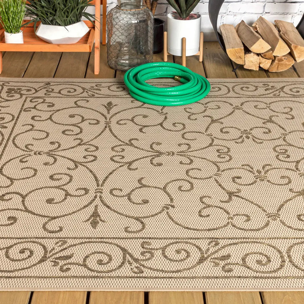 4' X 6' Beige And Brown Medallion Indoor Outdoor Area Rug Homeroots Outdoor