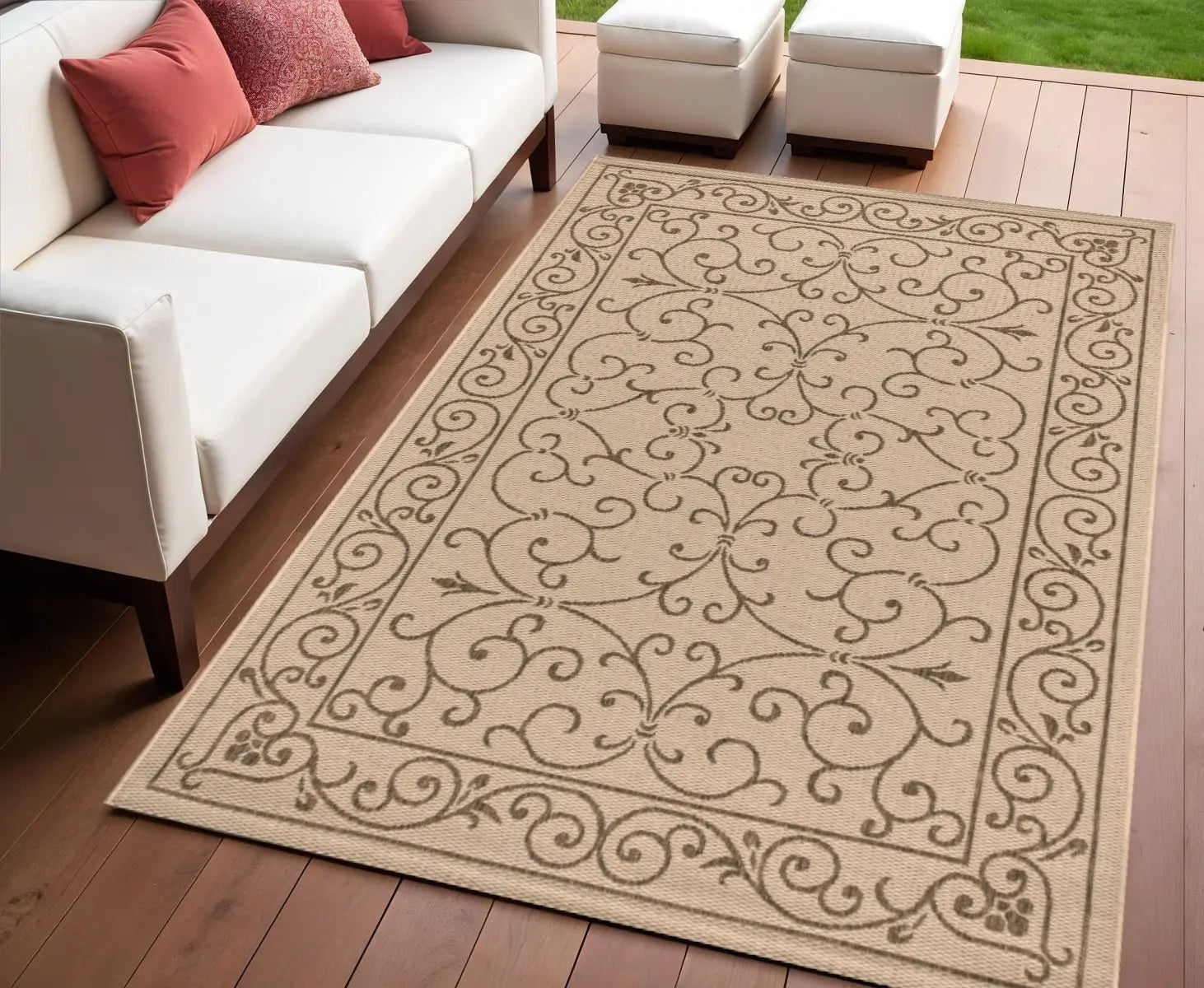 4' X 6' Beige And Brown Medallion Indoor Outdoor Area Rug Homeroots Outdoor