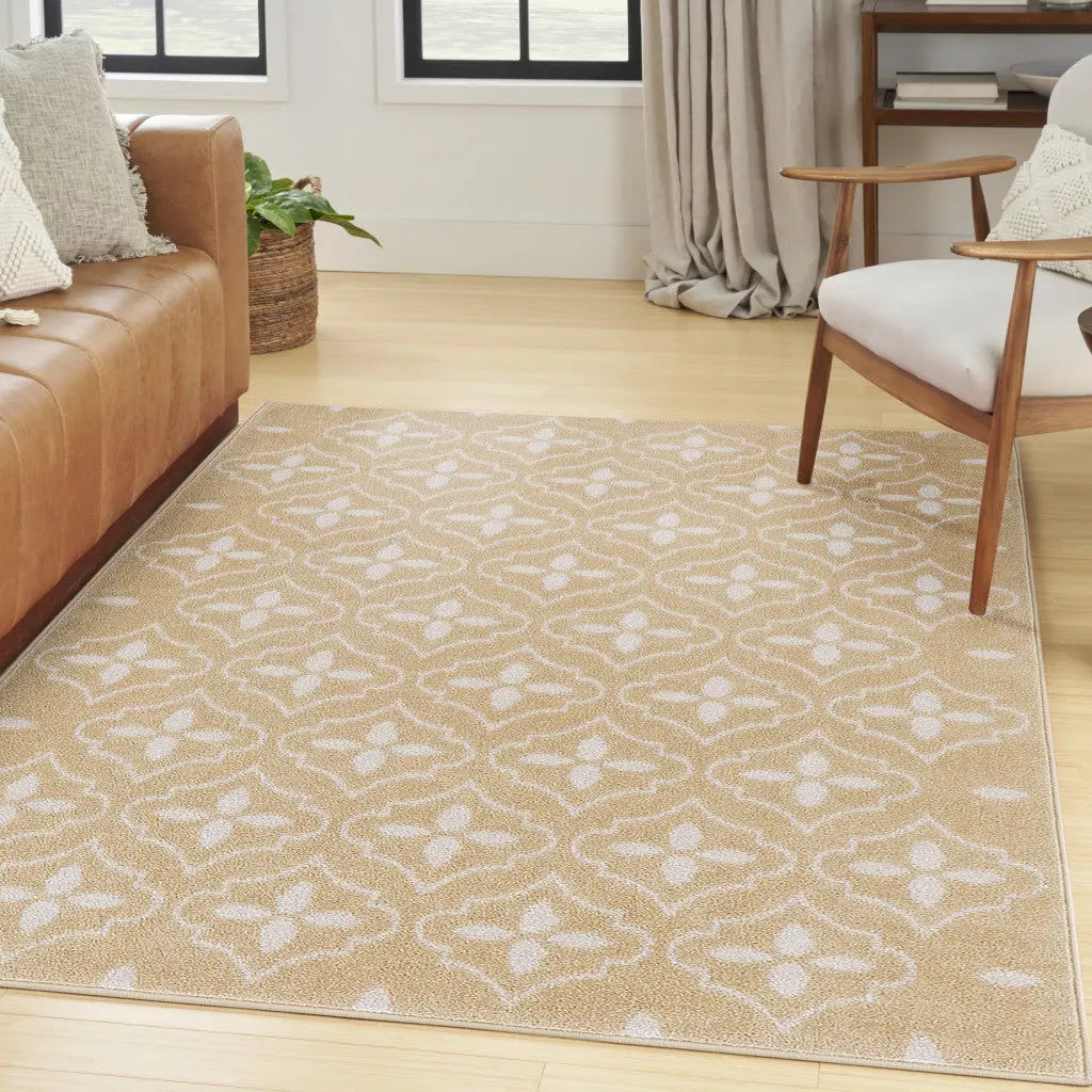 4' X 6' Beige And Ivory Geometric Indoor Outdoor Area Rug Homeroots Outdoor