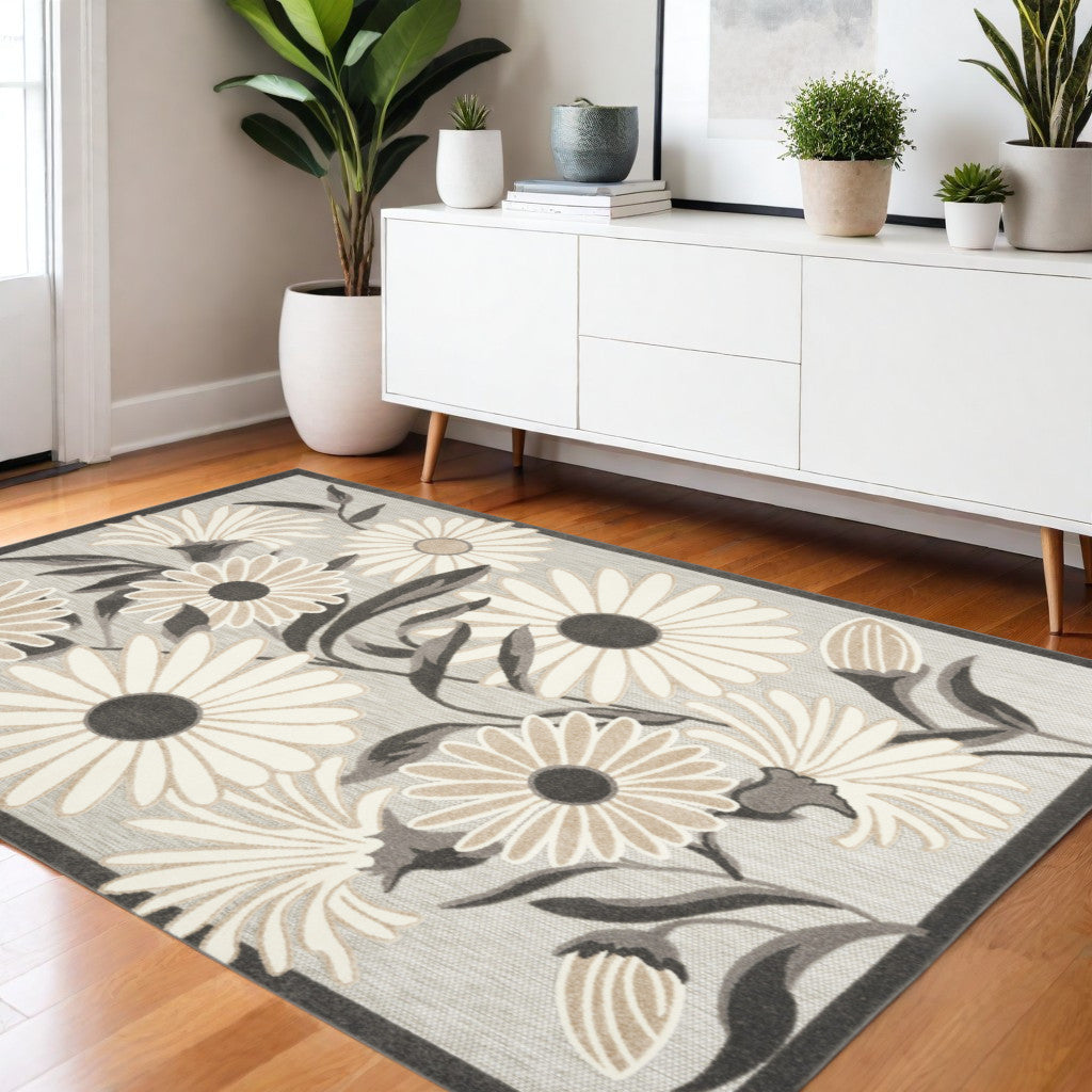 4' X 6' Beige Floral Stain Resistant Non Skid Area Rug Homeroots Outdoor