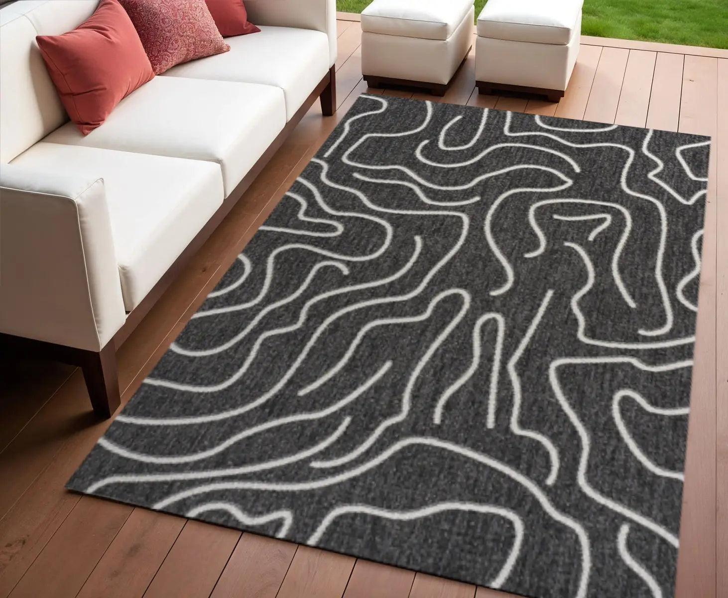 4' X 6' Black And Cream Abstract Indoor Outdoor Area Rug Homeroots Outdoor