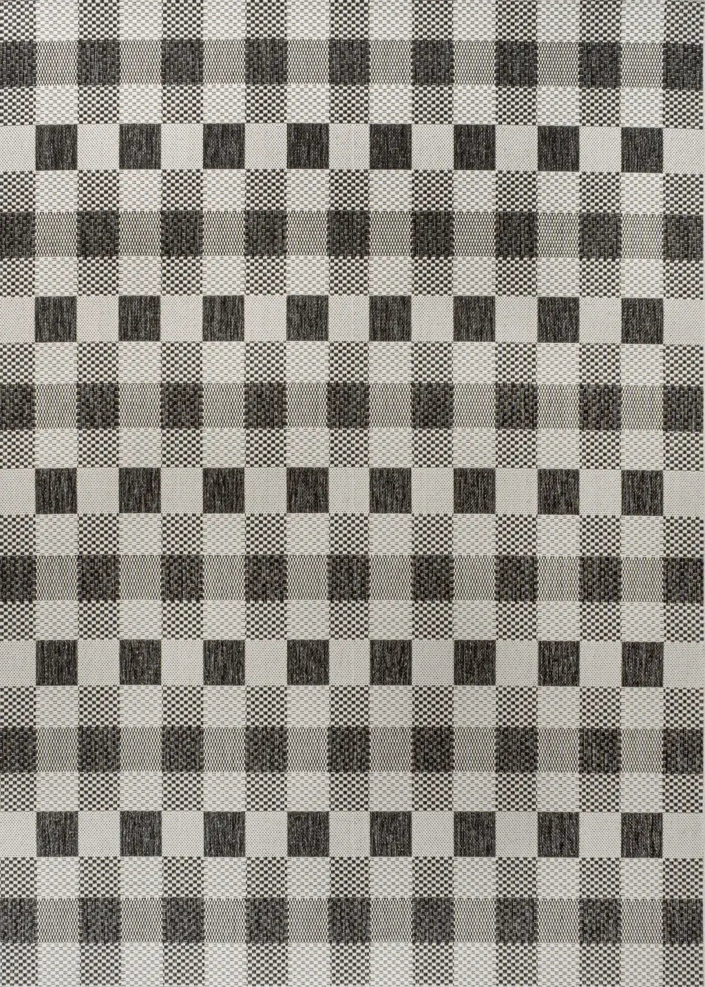 4' X 6' Black And Cream Geometric Indoor Outdoor Area Rug - GreatEagleInc