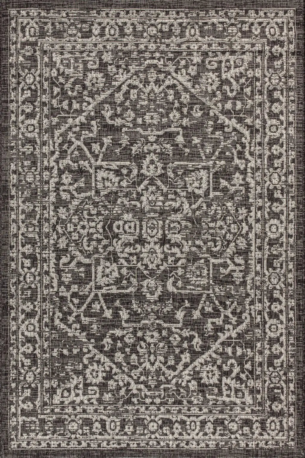 4' X 6' Black And Gray Medallion Indoor Outdoor Area Rug Homeroots Outdoor