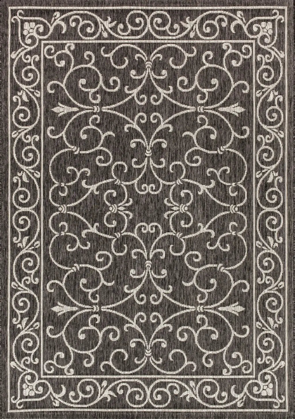 4' X 6' Black And Gray Medallion Indoor Outdoor Area Rug Homeroots Outdoor