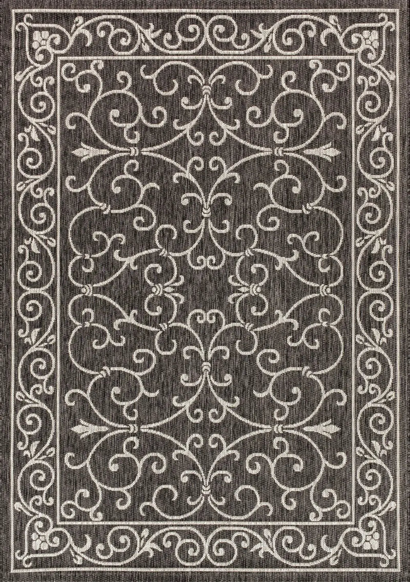 4' X 6' Black And Gray Medallion Indoor Outdoor Area Rug Homeroots Outdoor