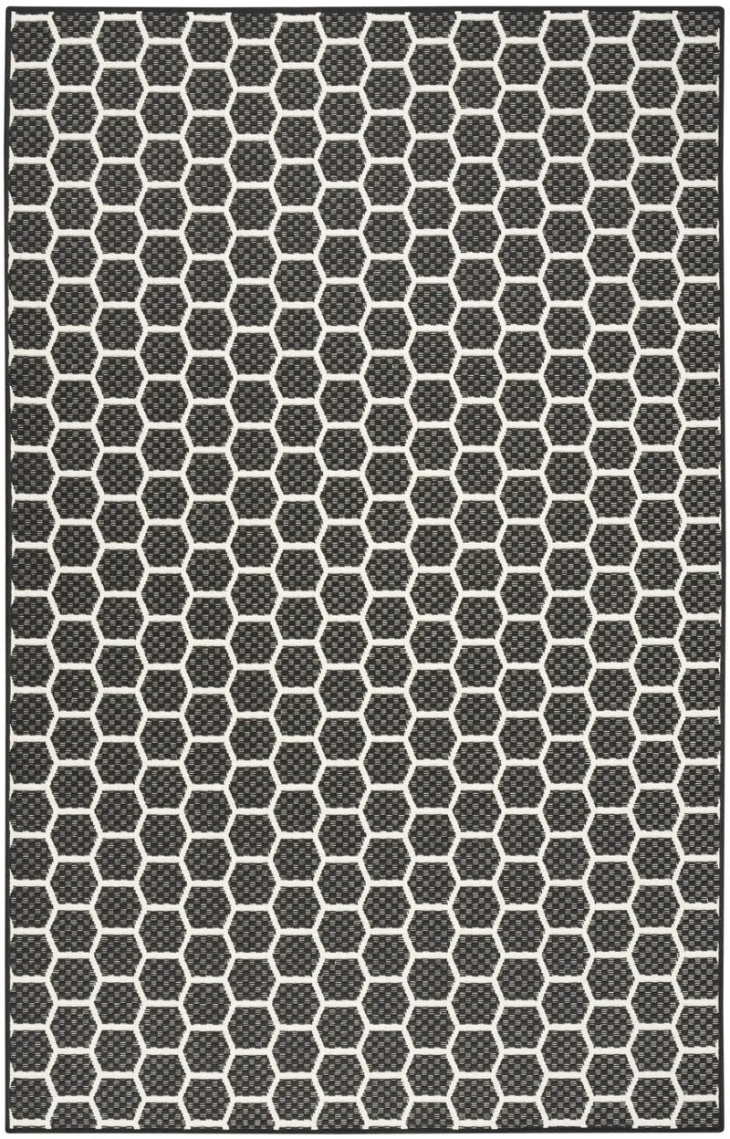 4' X 6' Black And Ivory Geometric Indoor Outdoor Area Rug - GreatEagleInc