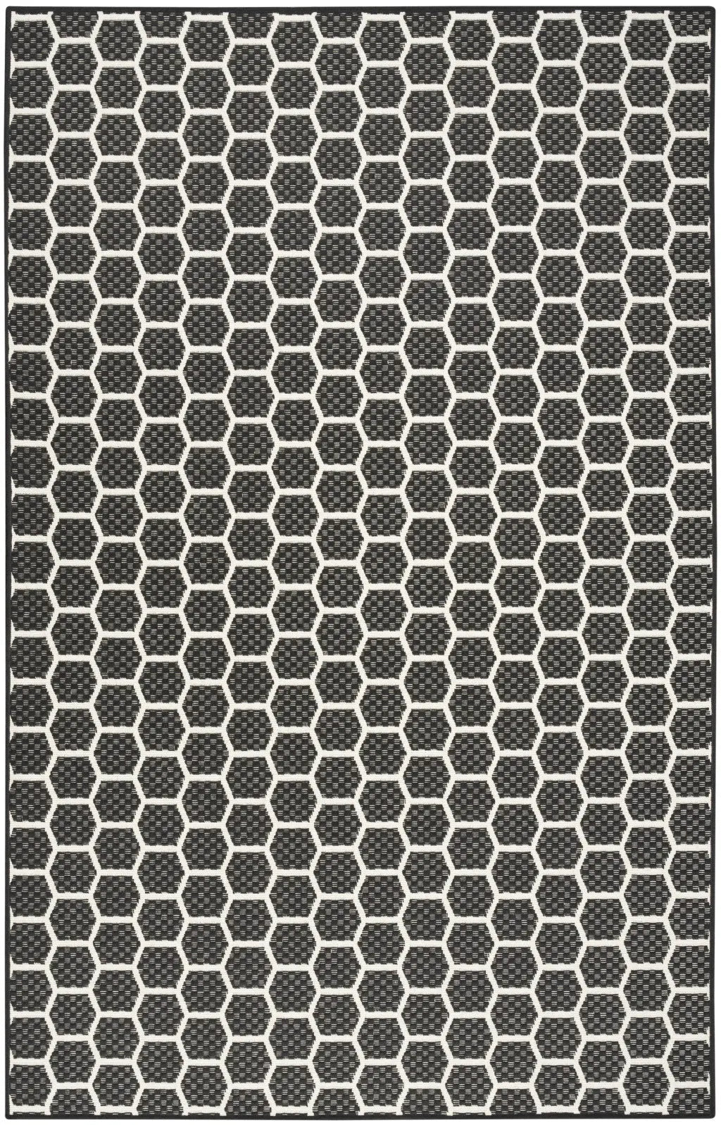 4' X 6' Black And Ivory Geometric Indoor Outdoor Area Rug - GreatEagleInc