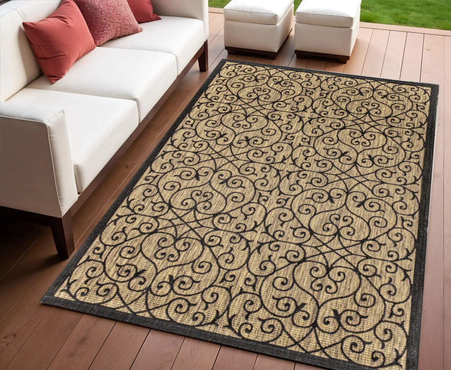 4' X 6' Black And Khaki Geometric Indoor Outdoor Area Rug Homeroots Outdoor