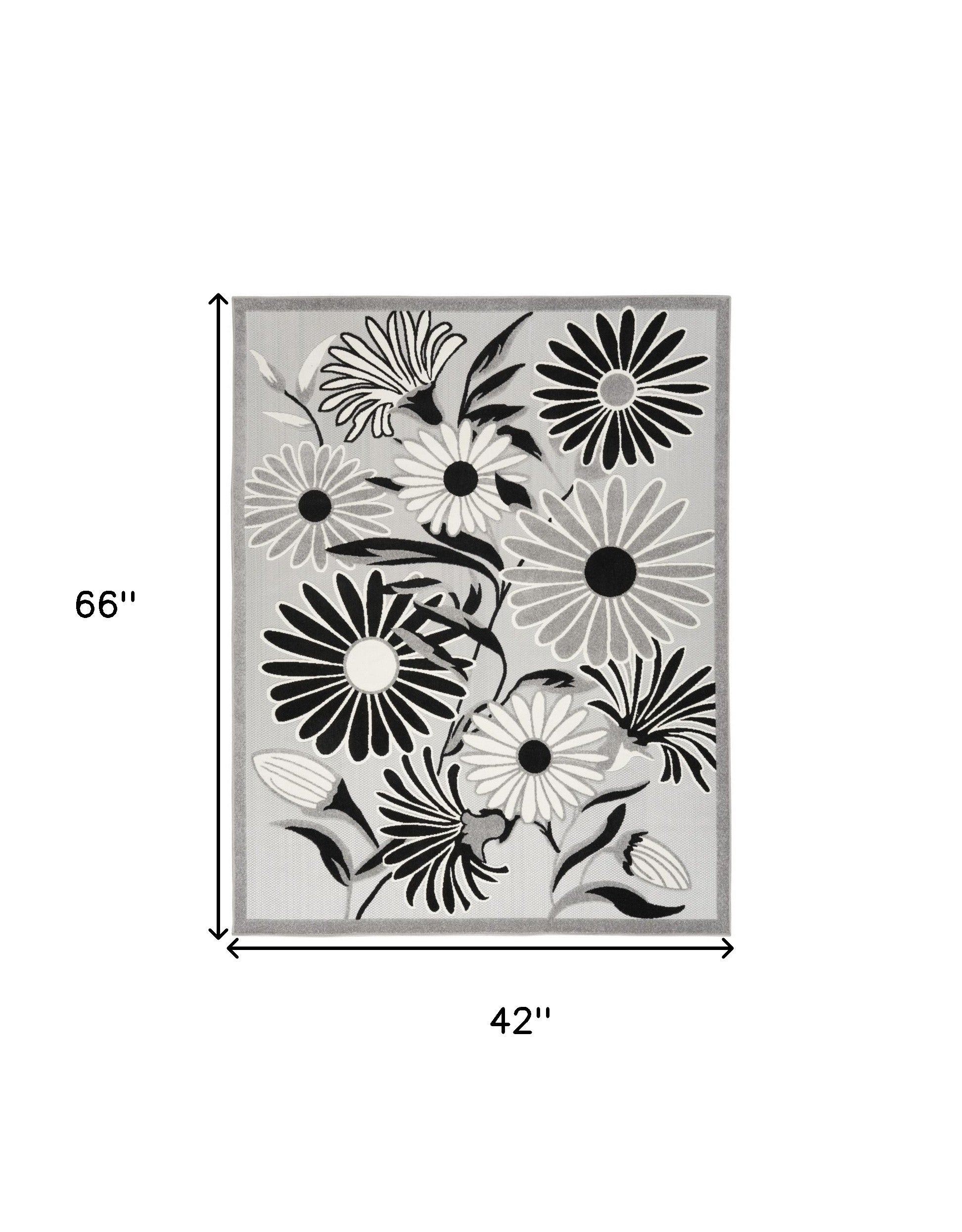 4' X 6' Black White Floral Stain Resistant Non Skid Area Rug Homeroots Outdoor