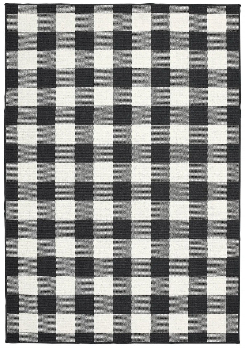 4' X 6' Black and Ivory Indoor Outdoor Area Rug Homeroots Outdoor
