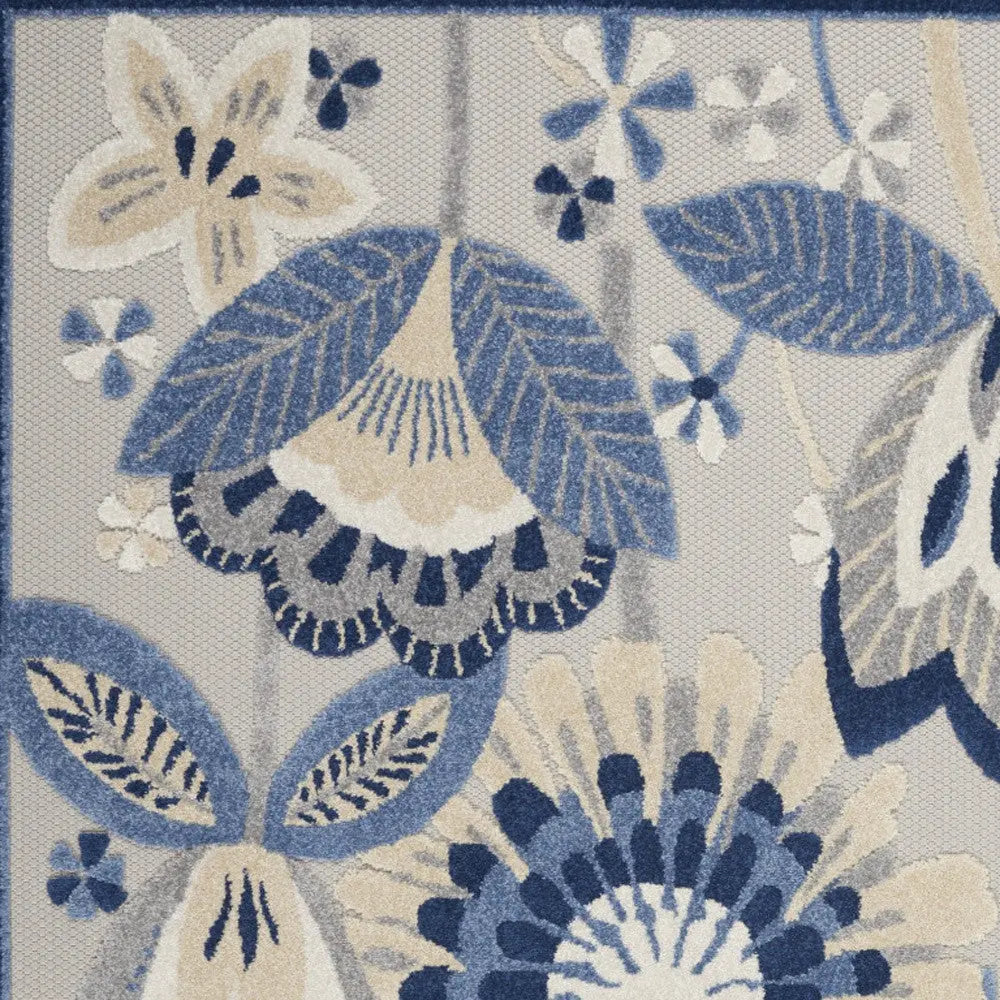 4' X 6' Blue And Gray Floral Indoor Outdoor Area Rug Homeroots Outdoor