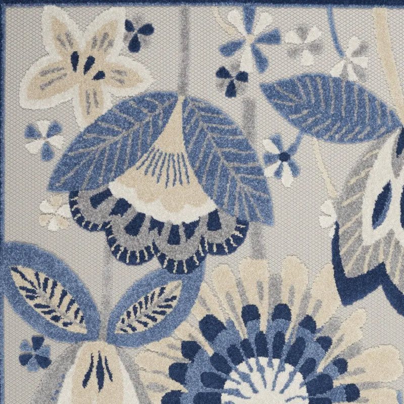 4' X 6' Blue And Gray Floral Indoor Outdoor Area Rug Homeroots Outdoor