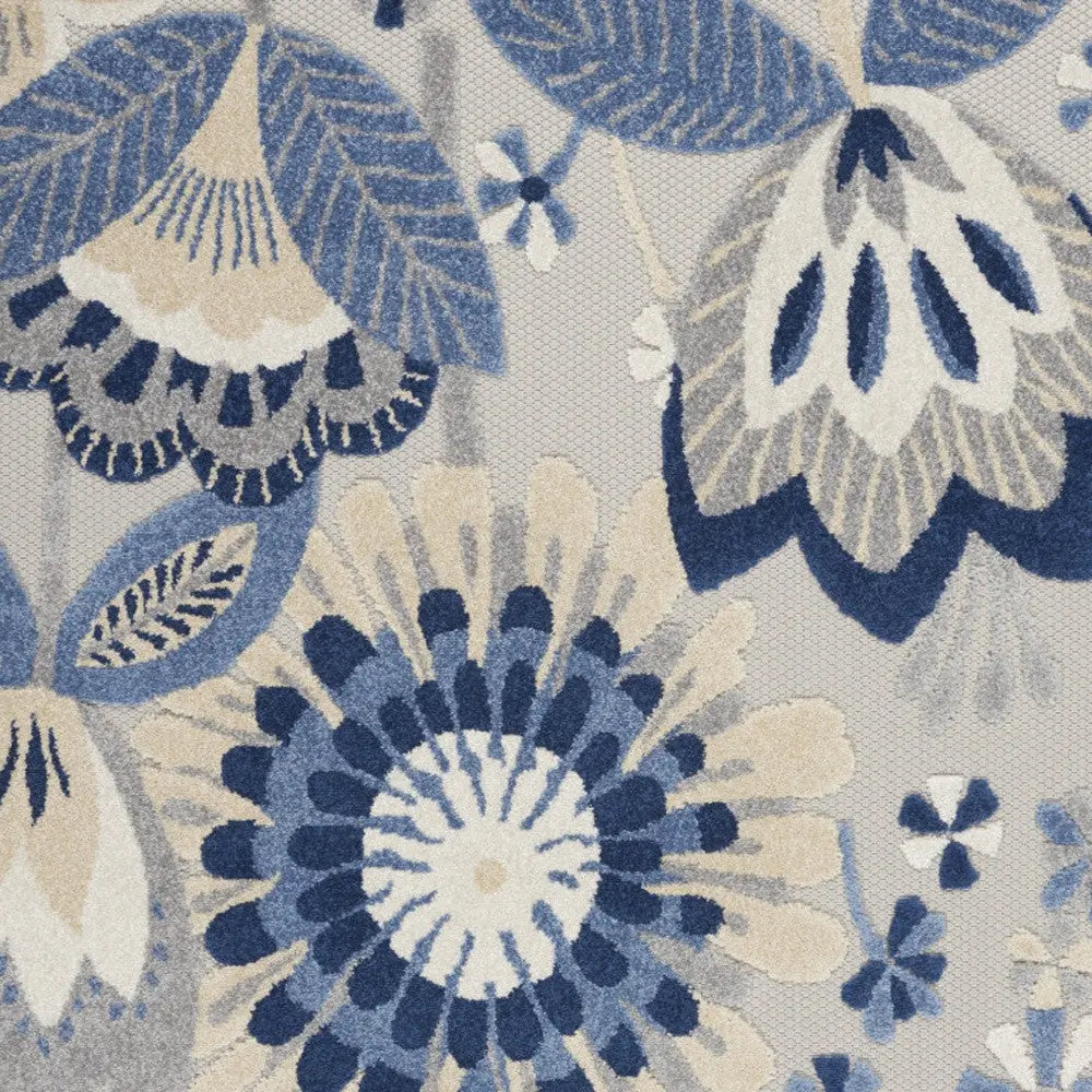 4' X 6' Blue And Gray Floral Indoor Outdoor Area Rug Homeroots Outdoor