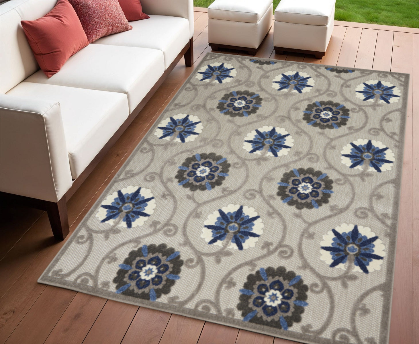4' X 6' Blue And Gray Indoor Outdoor Area Rug - GreatEagleInc
