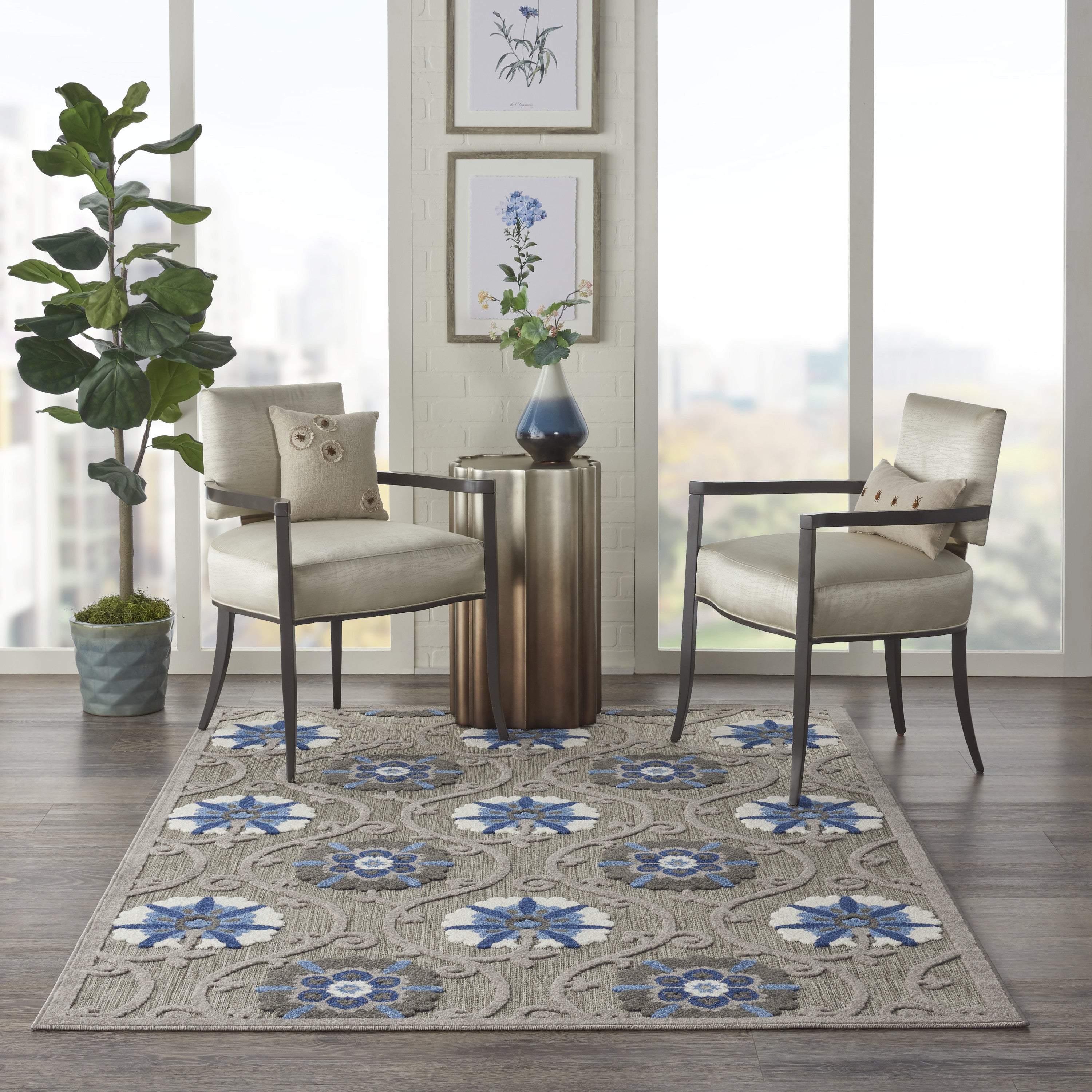 4' X 6' Blue And Gray Indoor Outdoor Area Rug - GreatEagleInc