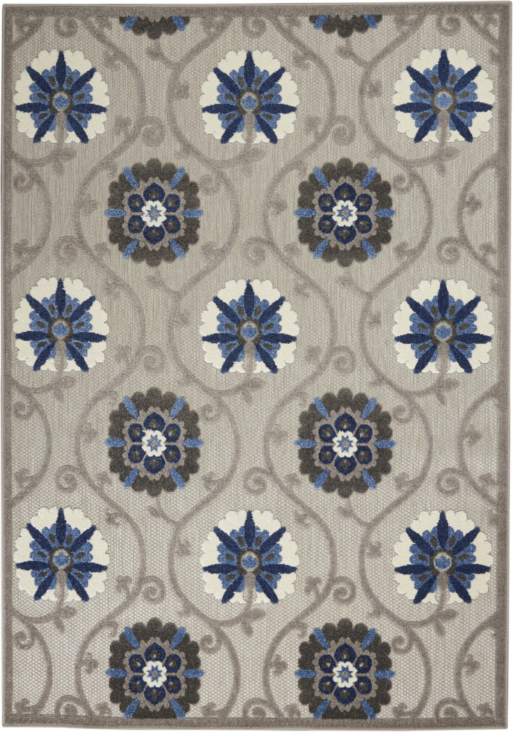 4' X 6' Blue And Gray Indoor Outdoor Area Rug - GreatEagleInc
