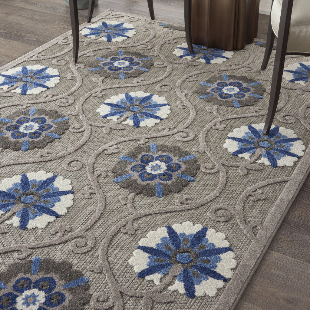 4' X 6' Blue And Gray Indoor Outdoor Area Rug - GreatEagleInc