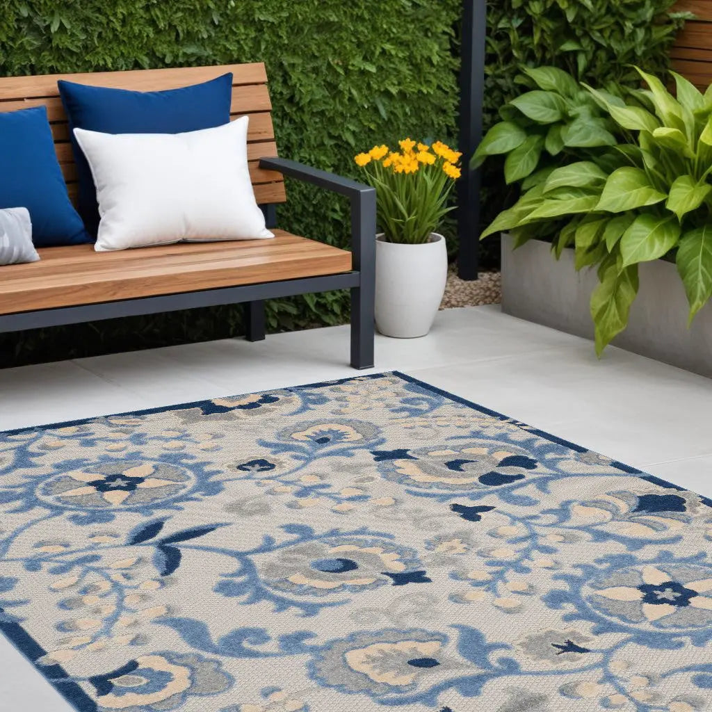 4' X 6' Blue And Gray Indoor Outdoor Area Rug - GreatEagleInc