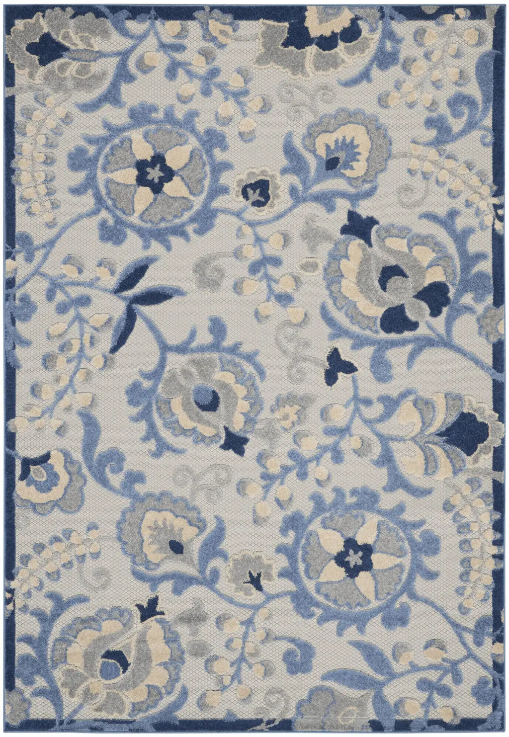 4' X 6' Blue And Gray Indoor Outdoor Area Rug - GreatEagleInc