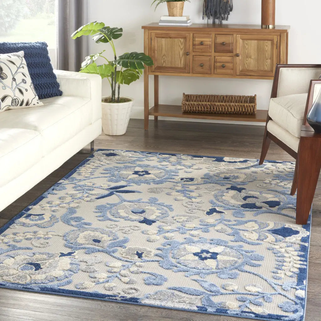 4' X 6' Blue And Gray Indoor Outdoor Area Rug - GreatEagleInc