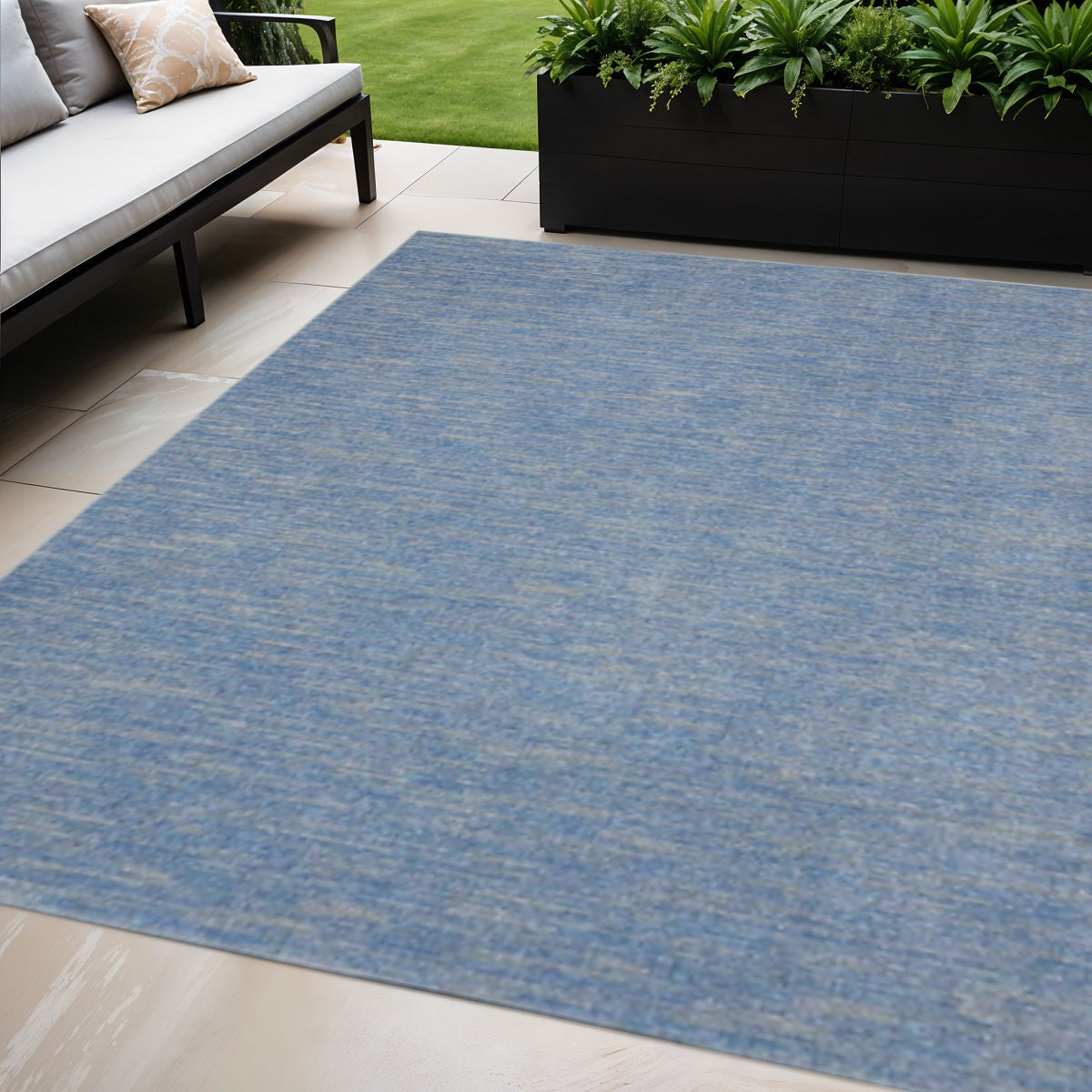 4' X 6' Blue And Gray Indoor Outdoor Area Rug - GreatEagleInc