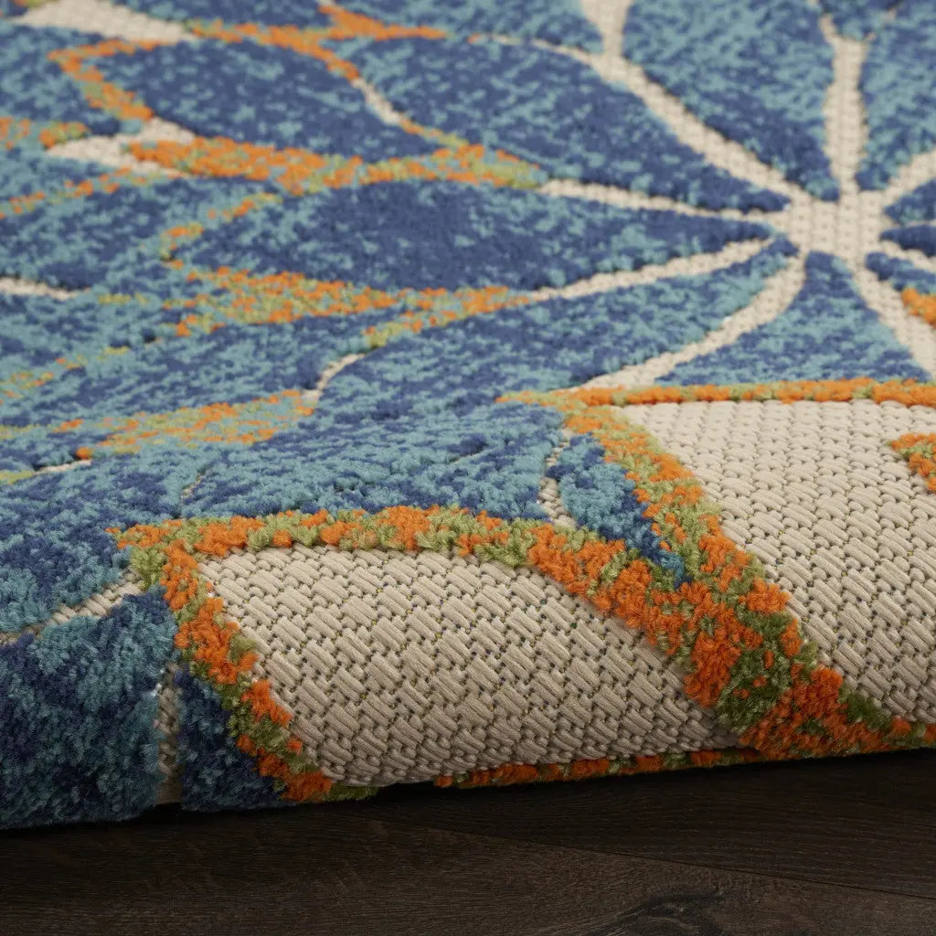 4' X 6' Blue And Green Floral Indoor Outdoor Area Rug Homeroots Outdoor
