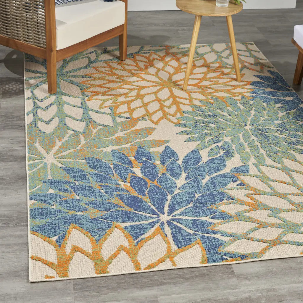 4' X 6' Blue And Green Floral Indoor Outdoor Area Rug Homeroots Outdoor