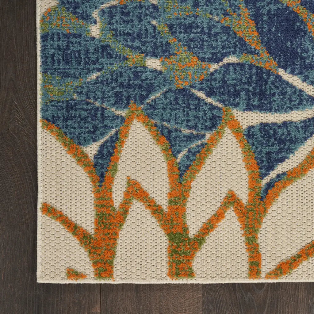 4' X 6' Blue And Green Floral Indoor Outdoor Area Rug Homeroots Outdoor