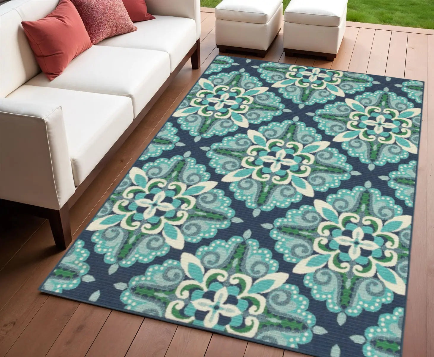 4' X 6' Blue And Green Indoor Outdoor Area Rug Homeroots Outdoor