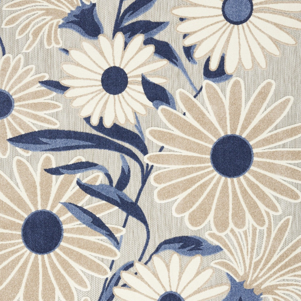 4' X 6' Blue And Grey Floral Stain Resistant Non Skid Area Rug Homeroots Outdoor
