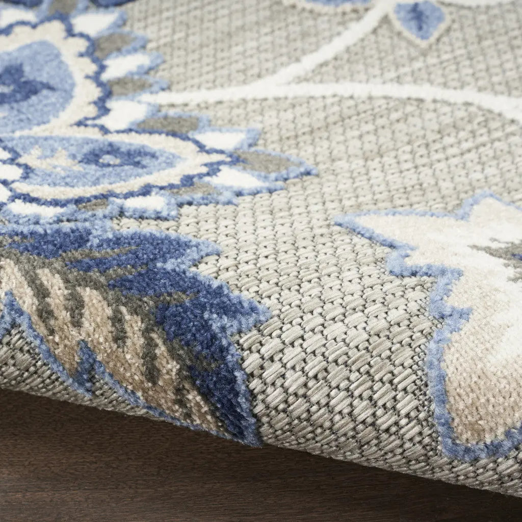 4' X 6' Blue And Grey Floral Stain Resistant Non Skid Area Rug Homeroots Outdoor