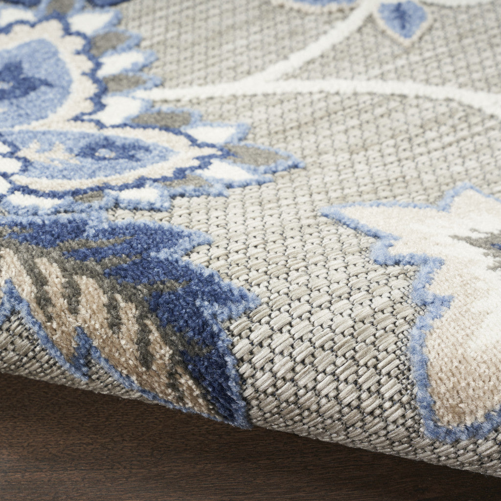 4' X 6' Blue And Grey Floral Stain Resistant Non Skid Area Rug Homeroots Outdoor