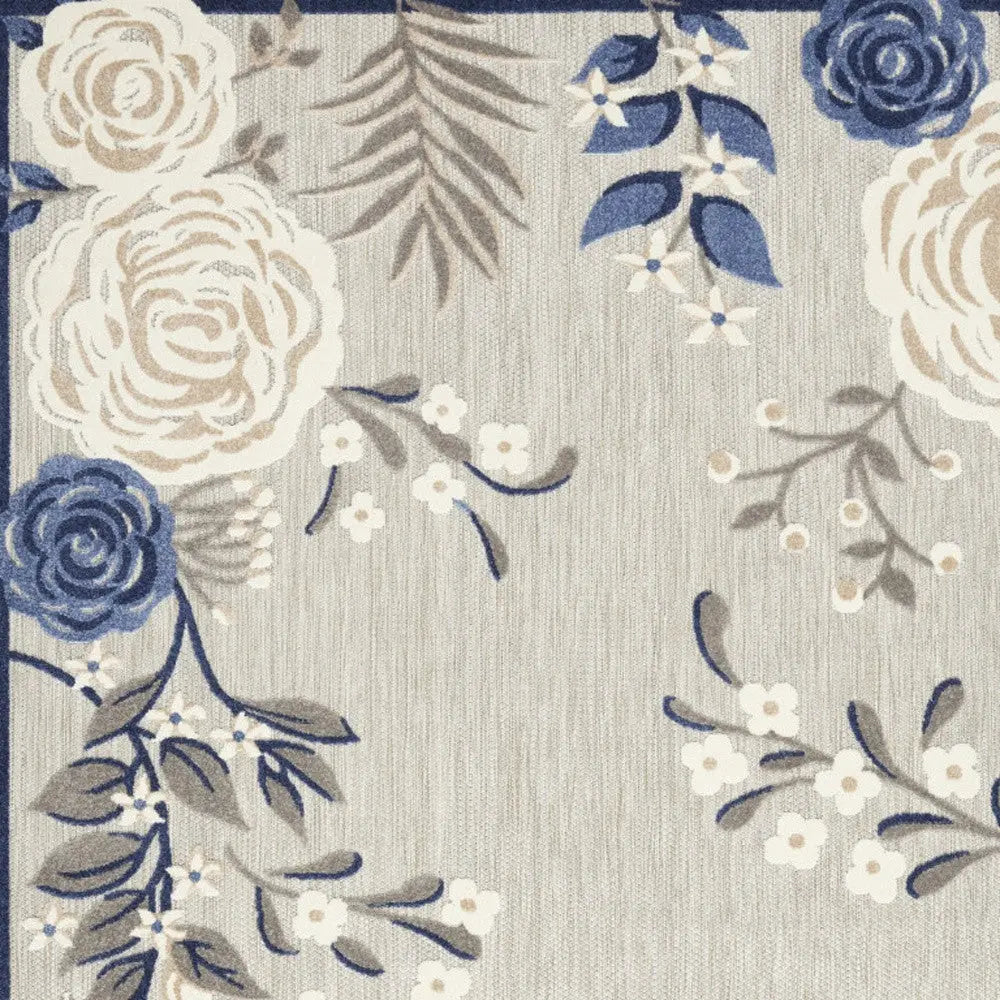4' X 6' Blue And Grey Floral Stain Resistant Non Skid Area Rug Homeroots Outdoor