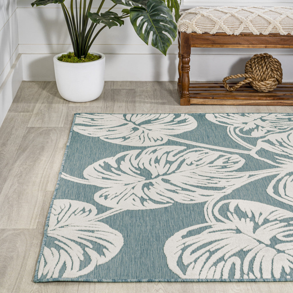 4' X 6' Blue And Ivory Floral Indoor Outdoor Area Rug - GreatEagleInc