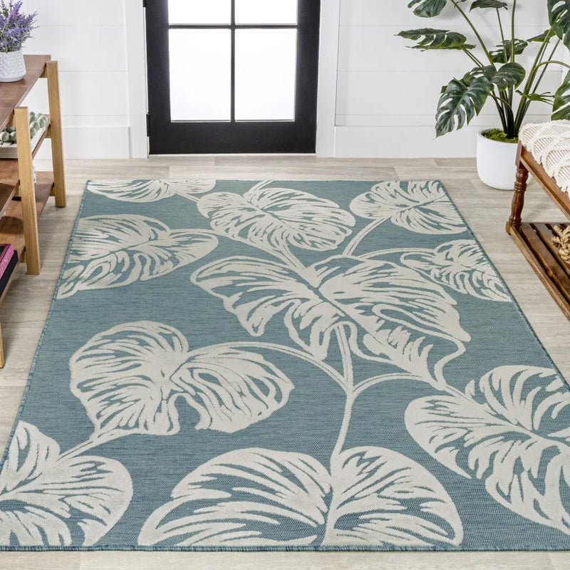 4' X 6' Blue And Ivory Floral Indoor Outdoor Area Rug - GreatEagleInc