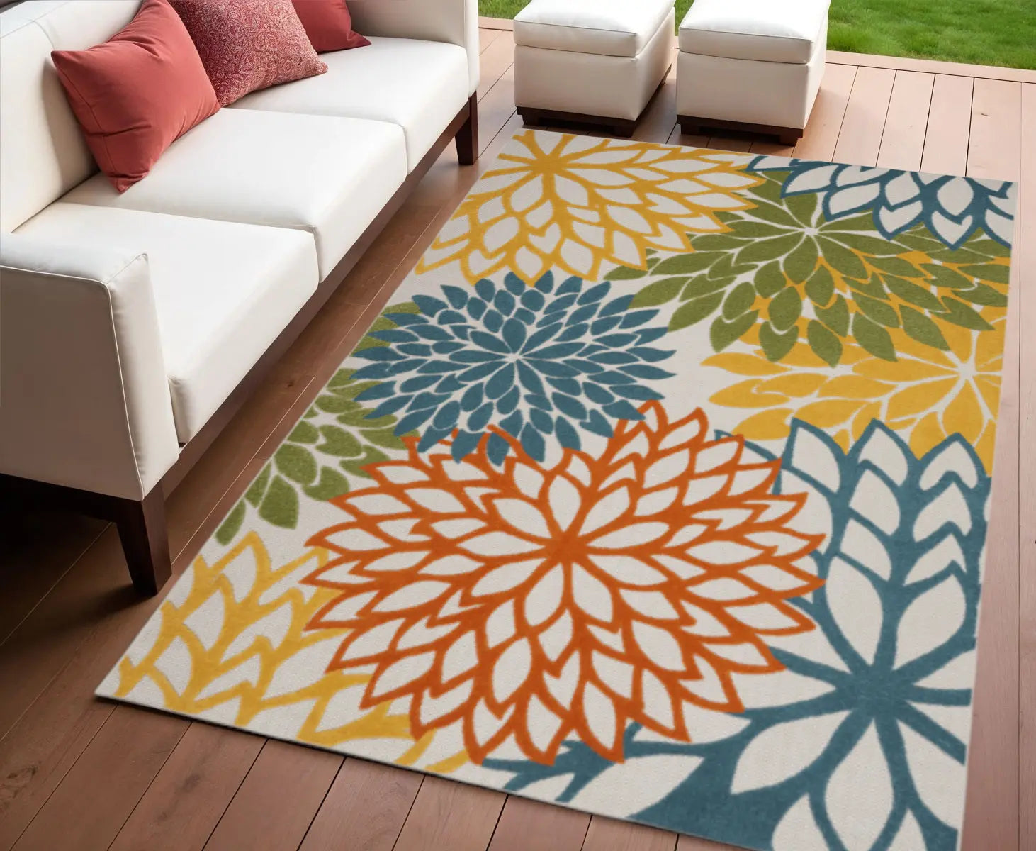 4' X 6' Blue And Yellow Indoor Outdoor Area Rug - GreatEagleInc
