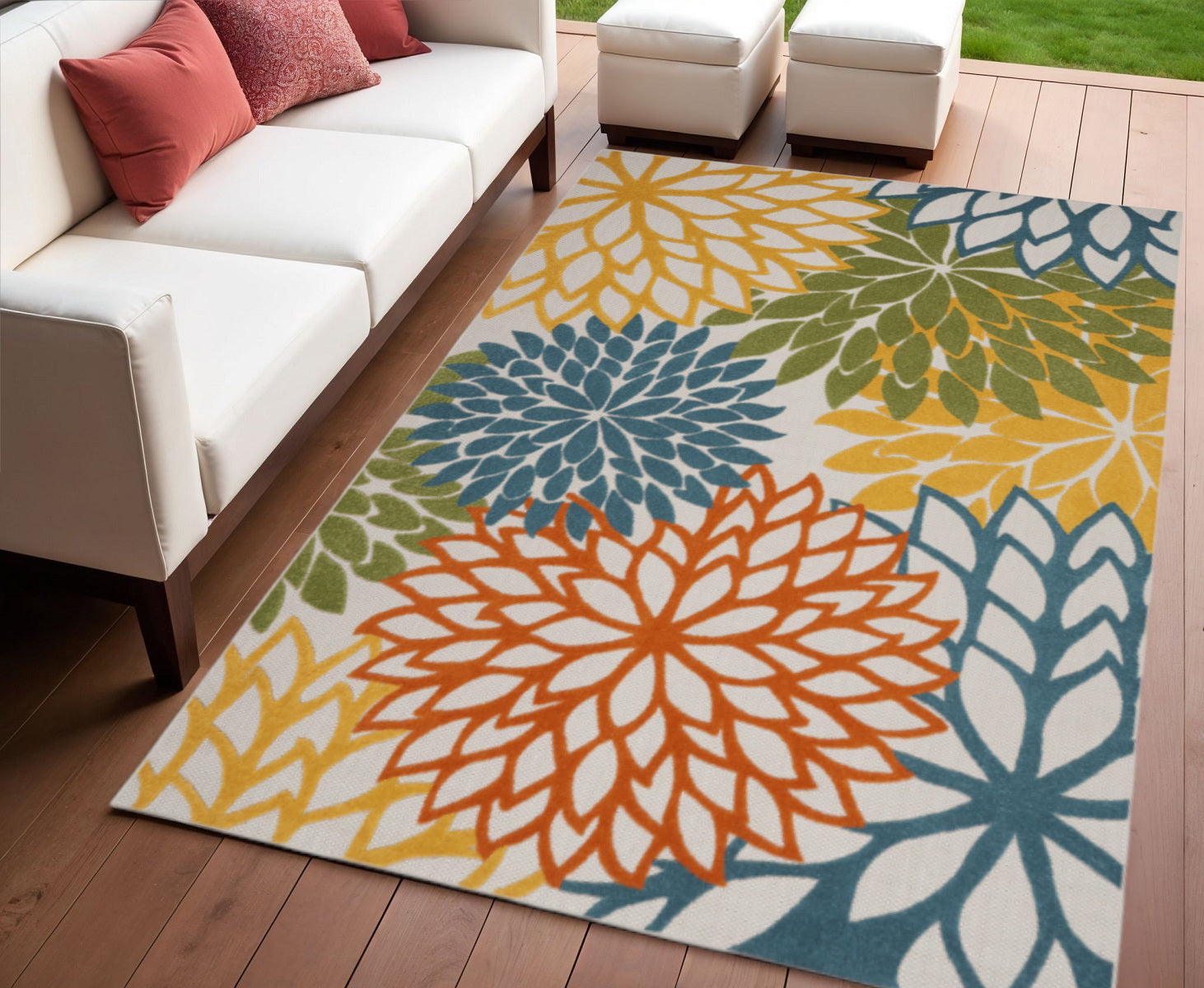 4' X 6' Blue And Yellow Indoor Outdoor Area Rug - GreatEagleInc