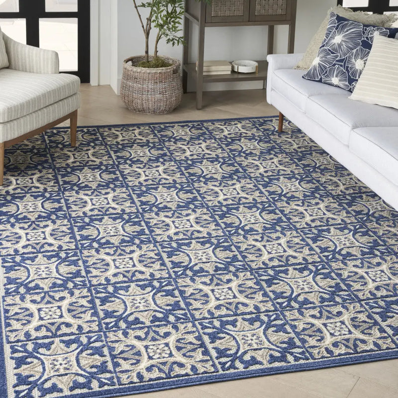 4' X 6' Blue Fleur De Lis Stain Resistant Non Skid Area Rug Homeroots Outdoor