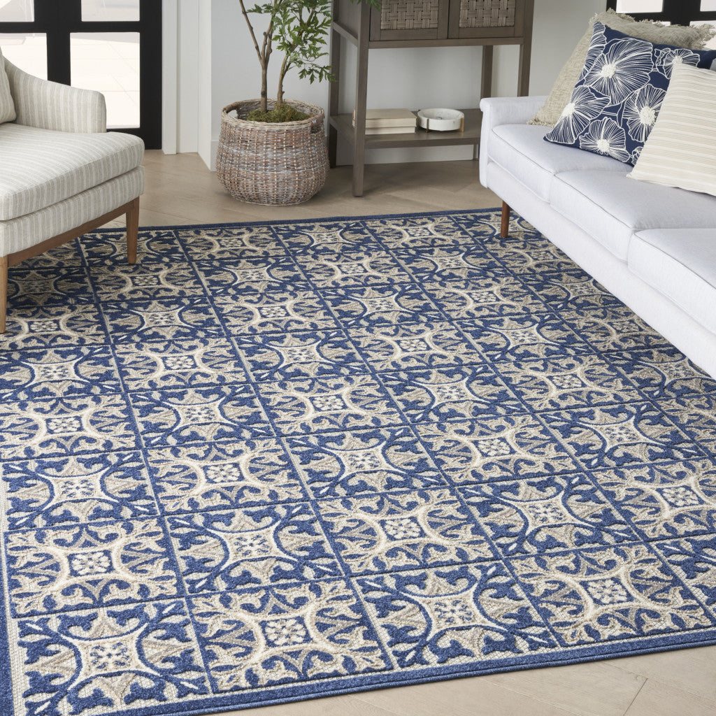 4' X 6' Blue Fleur De Lis Stain Resistant Non Skid Area Rug Homeroots Outdoor