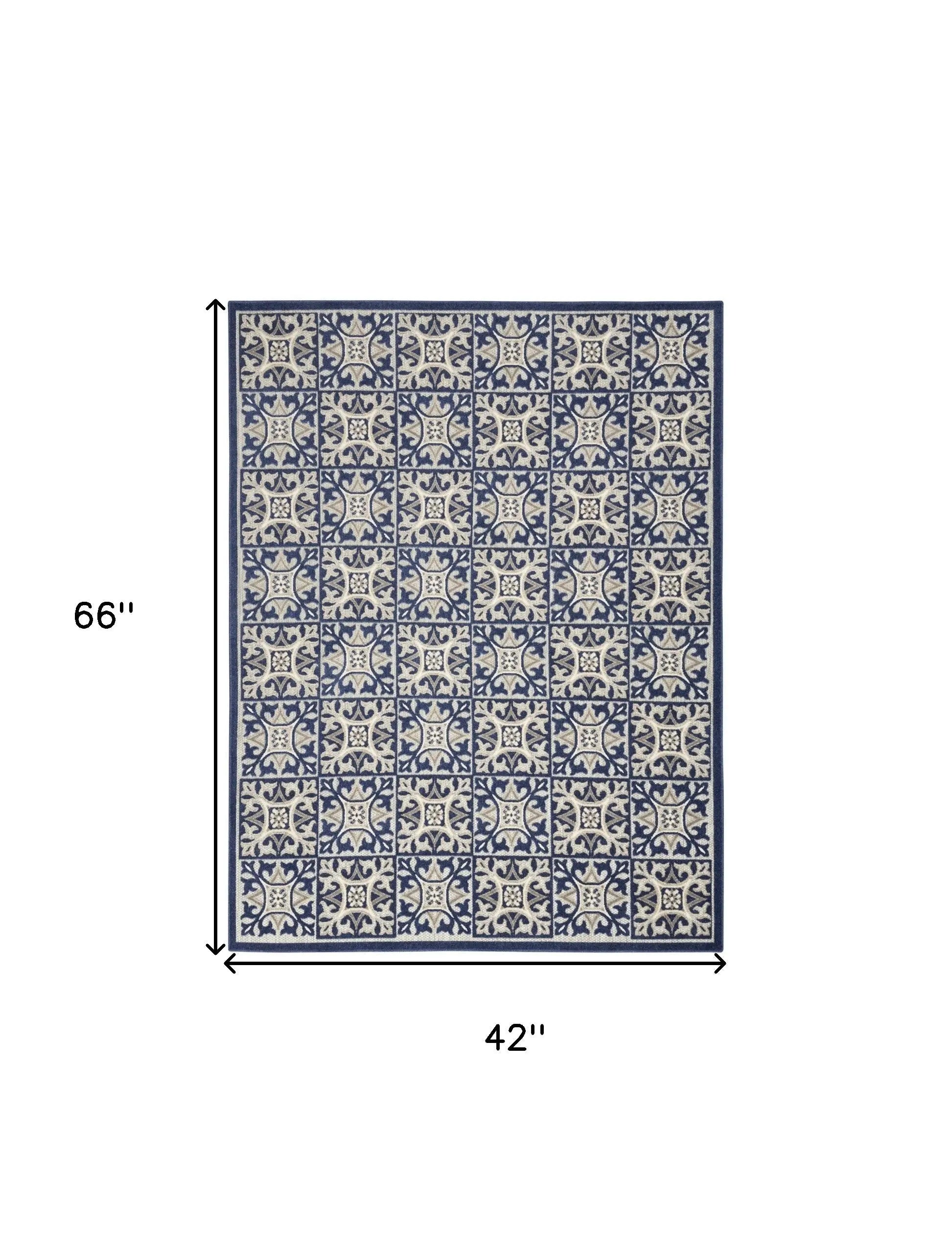 4' X 6' Blue Fleur De Lis Stain Resistant Non Skid Area Rug Homeroots Outdoor