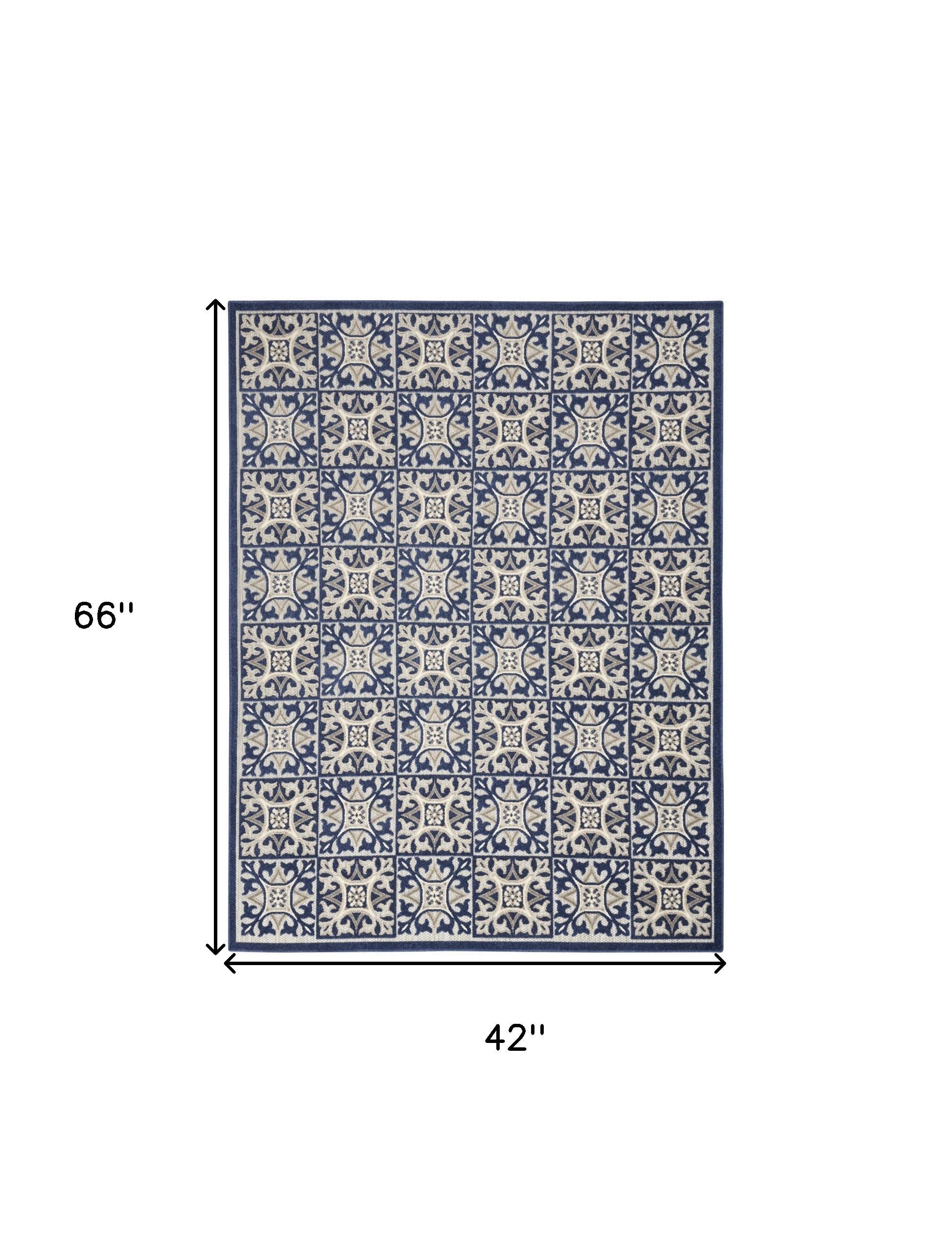 4' X 6' Blue Fleur De Lis Stain Resistant Non Skid Area Rug Homeroots Outdoor