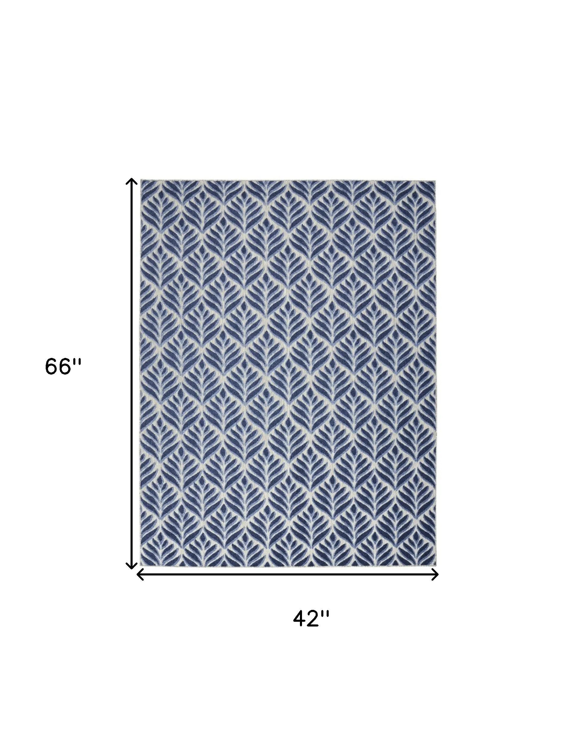 4' X 6' Blue Floral Stain Resistant Non Skid Area Rug Homeroots Outdoor