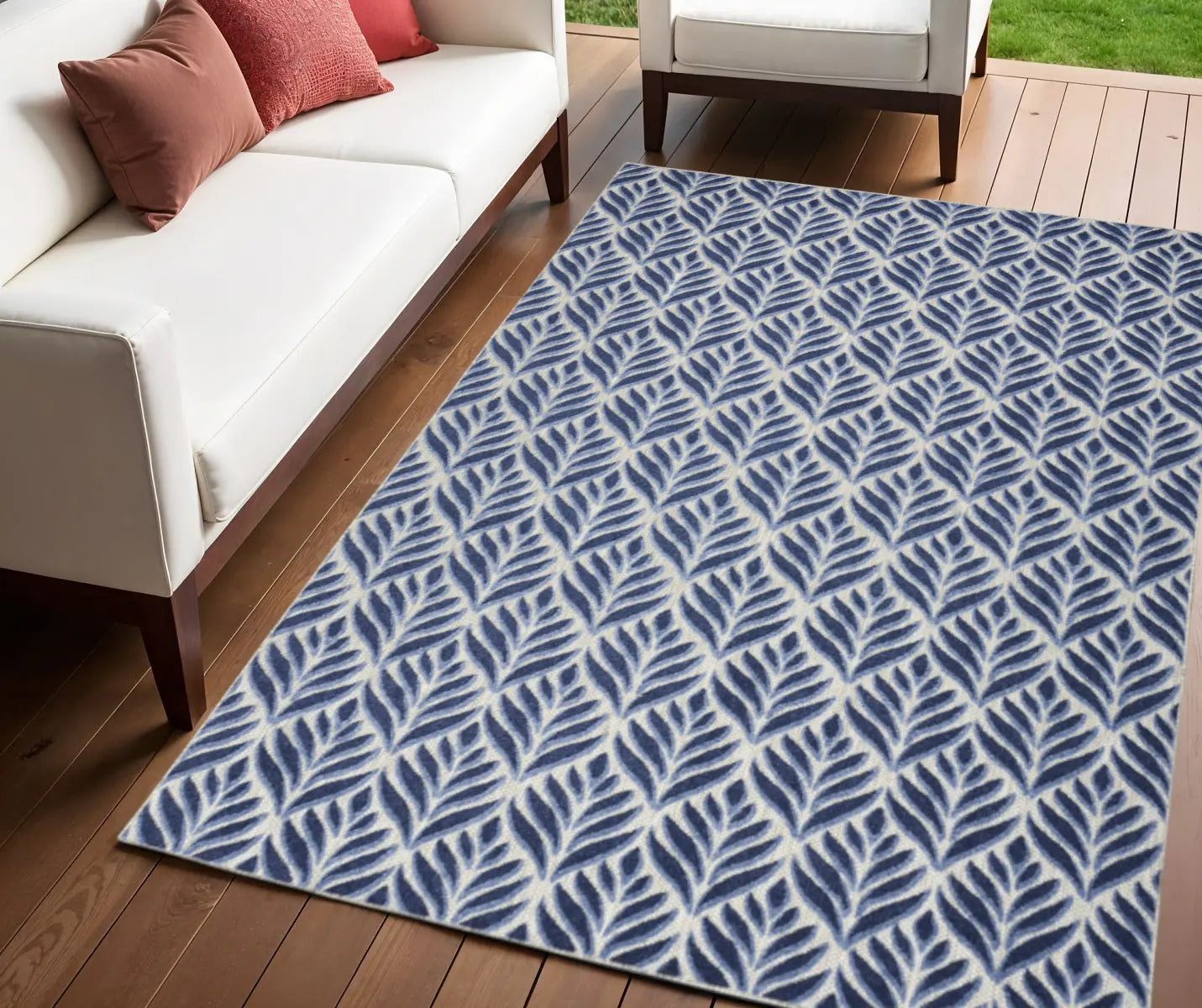 4' X 6' Blue Floral Stain Resistant Non Skid Area Rug Homeroots Outdoor