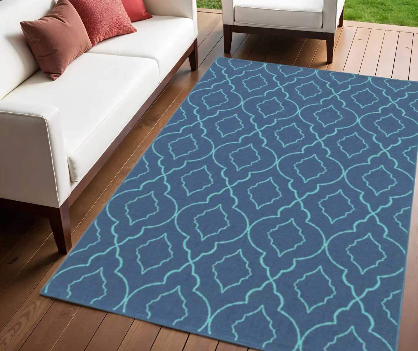 4' X 6' Blue Geometric Stain Resistant Indoor Outdoor Area Rug Homeroots Outdoor