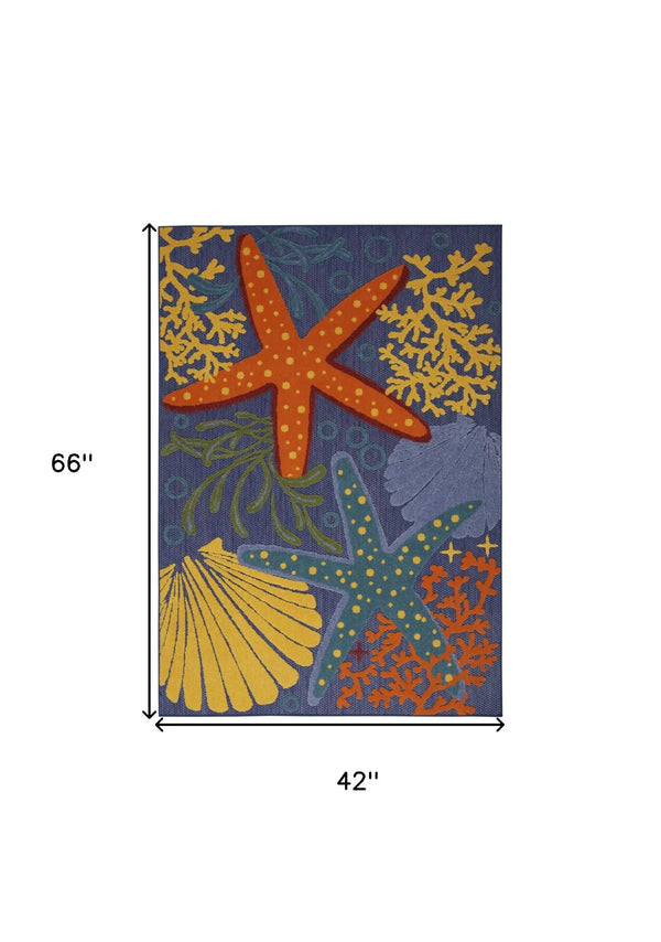 4' X 6' Blue Starfish Indoor Outdoor Area Rug Homeroots Outdoor