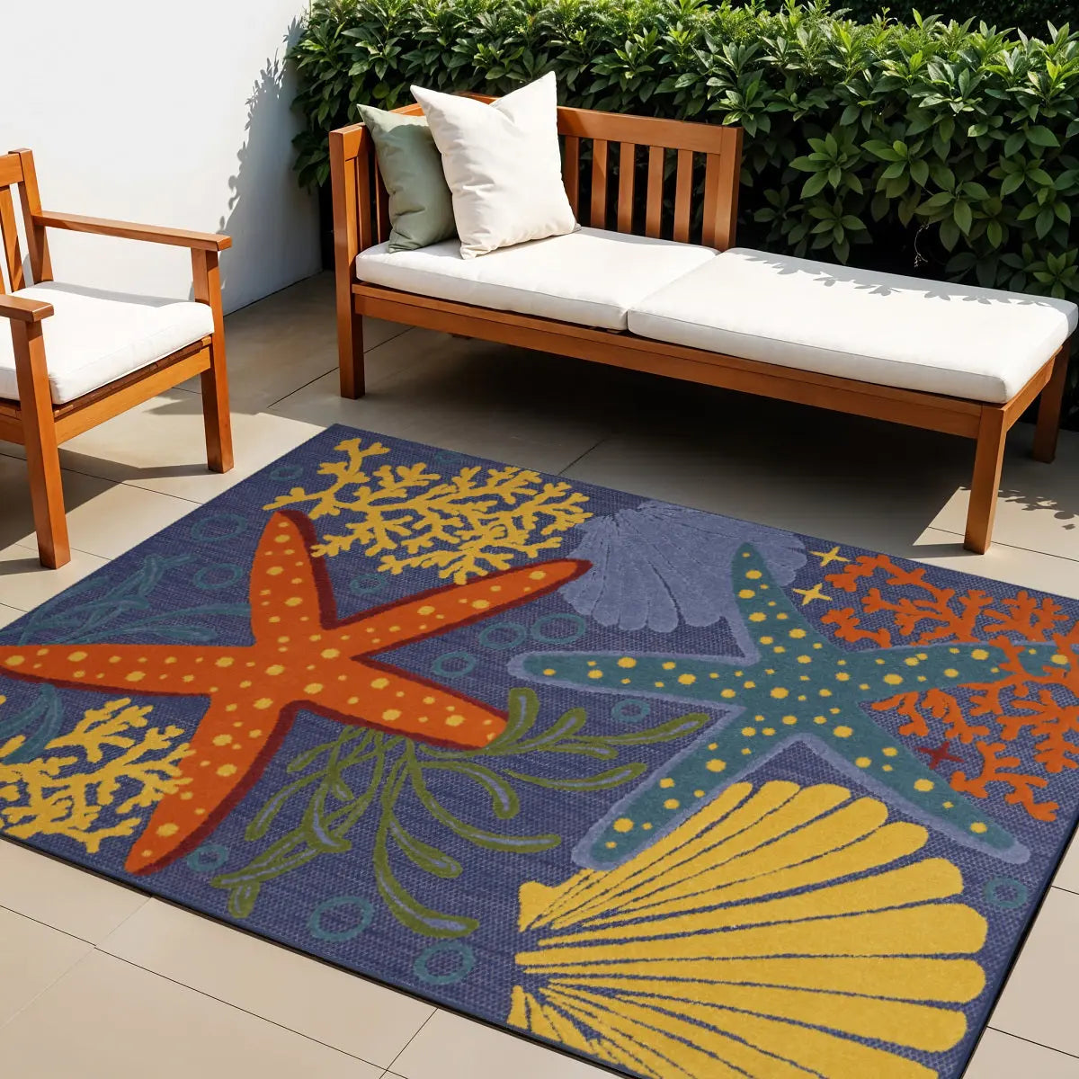4' X 6' Blue Starfish Indoor Outdoor Area Rug Homeroots Outdoor