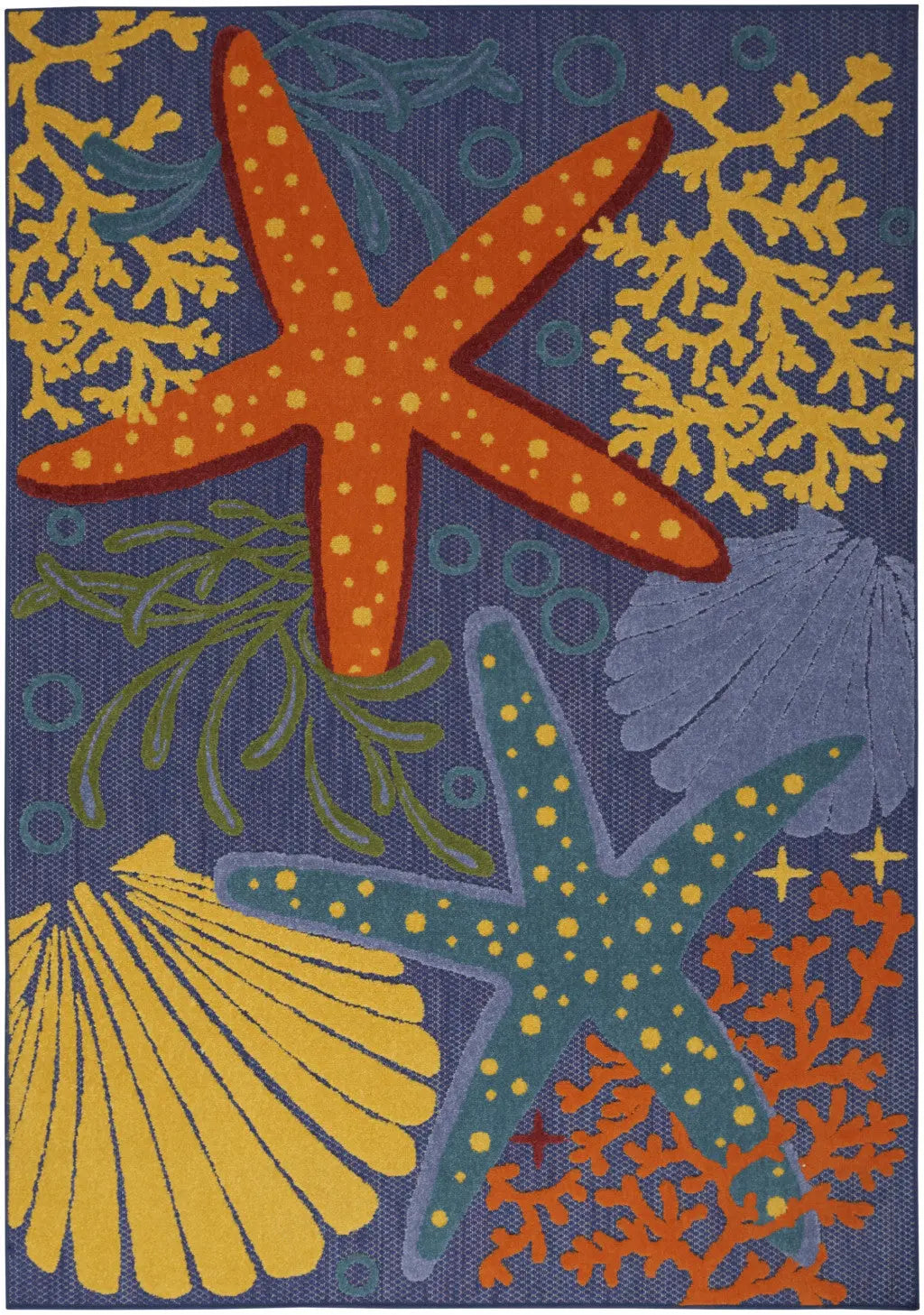 4' X 6' Blue Starfish Indoor Outdoor Area Rug Homeroots Outdoor