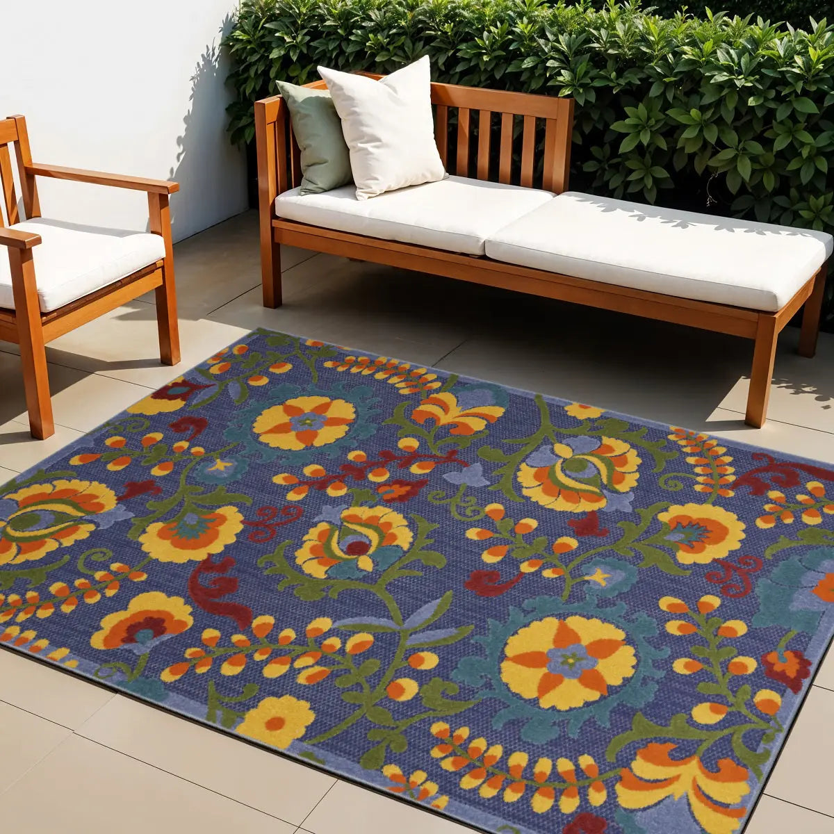 4' X 6' Blue Yellow And Green Indoor Outdoor Area Rug Homeroots Outdoor